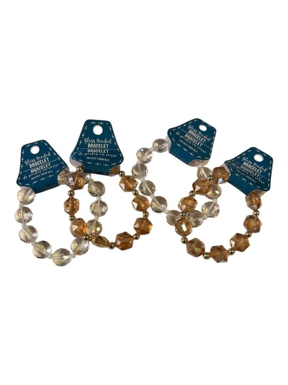 Charming Charlie Set of 4 Glass Beads Stretch Bracelets OS Clear / Champagne